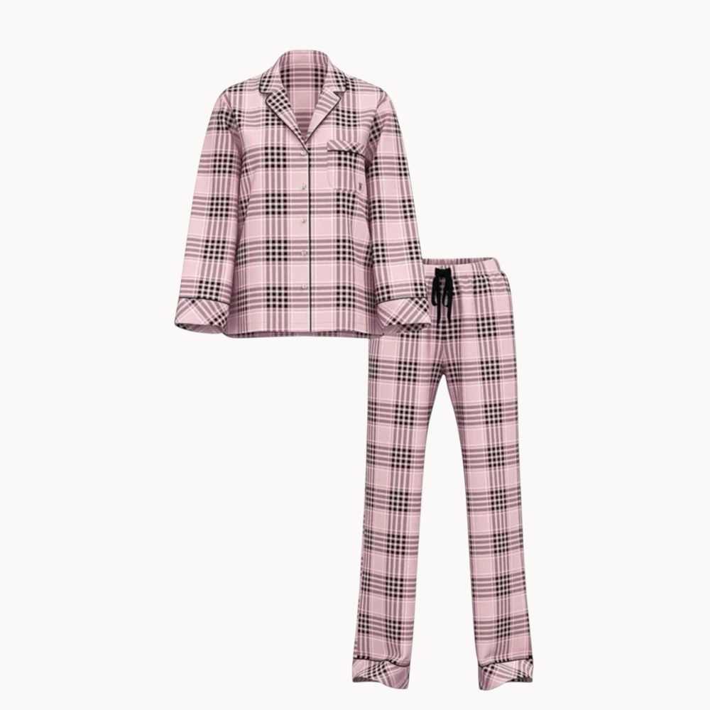 Victoria's Secret Pink Plaid Cotton Flannel Long Pajama Set Relaxed Fit XXL - Picture 3 of 11